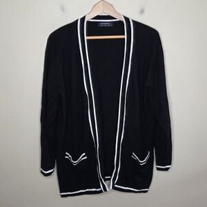 Bloomchic | Black Open Front Cardigan with White Trim Size US 12